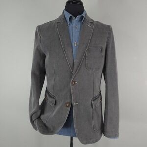 Denim Blazer Mens 42R Gray Cotton Patch Pocket Sport Coat Casual 2 Button Jacket